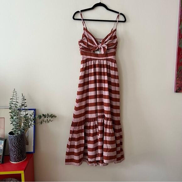 A.L.C Laurel Striped Midi Sundress In Rust and Lavender - Picture 2 of 7